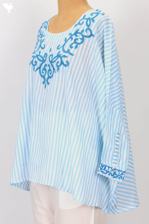 Mulmul Cotton PonchoIn Striped Block Print