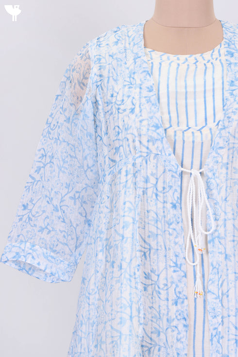 Kota Doria Overlay In Floral Block Print