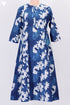 Cambric Cotton Midi Dress In Indigo Block Print