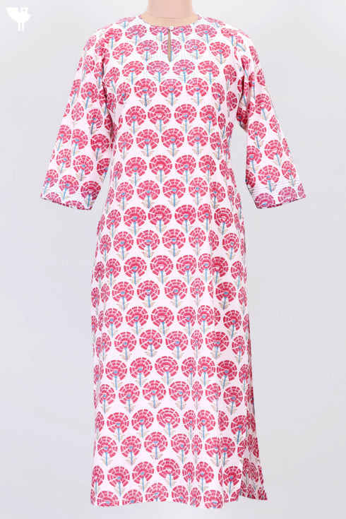 Cambric Cotton Kurta In Floral Block Print