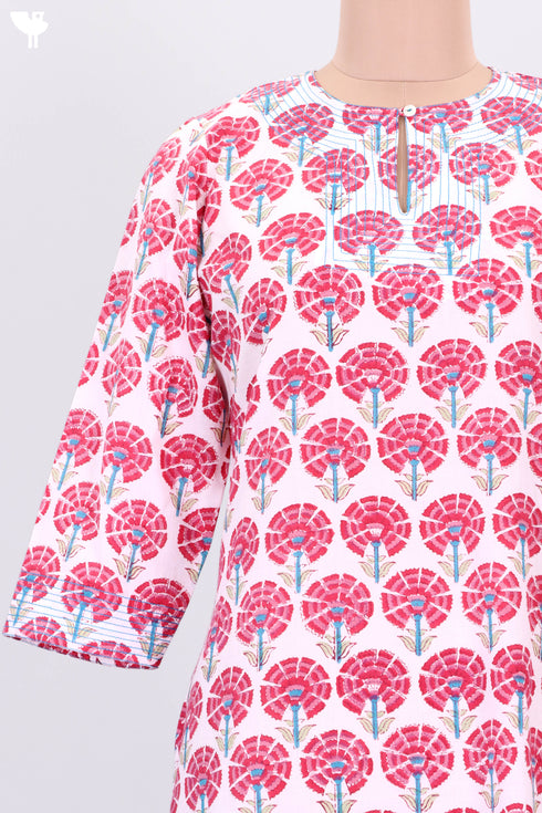 Cambric Cotton Kurta In Floral Block Print