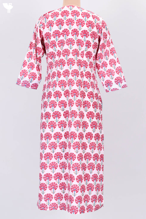 Cambric Cotton Kurta In Floral Block Print