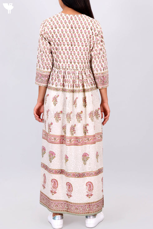 Cotton Silk Maxi Dress With Floral Block Print