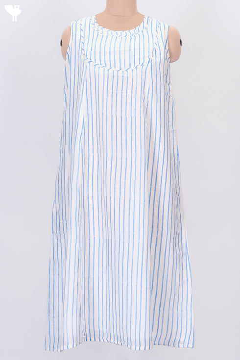 Sleeveless Cotton Silk Midi Dress In Striped Block Print