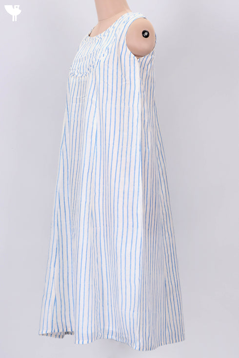 Sleeveless Cotton Silk Midi Dress In Striped Block Print