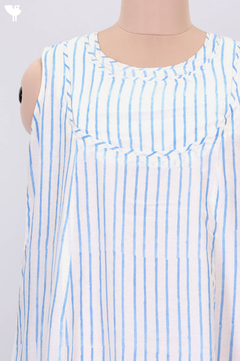 Sleeveless Cotton Silk Midi Dress In Striped Block Print
