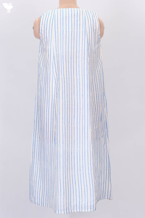Sleeveless Cotton Silk Midi Dress In Striped Block Print