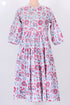 Cotton Slub Knee Length Dress In Floral Block Print