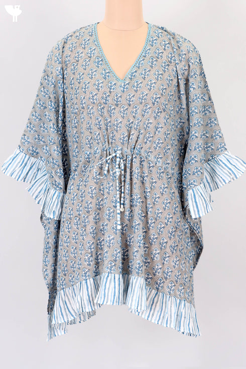 Mulmul Cotton Poncho TopIn Floral Block Print