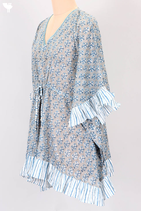 Mulmul Cotton Poncho TopIn Floral Block Print