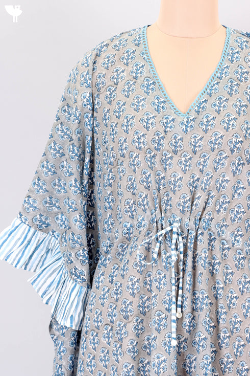 Mulmul Cotton Poncho TopIn Floral Block Print