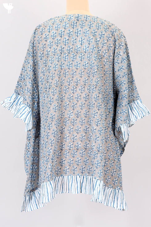 Mulmul Cotton Poncho TopIn Floral Block Print