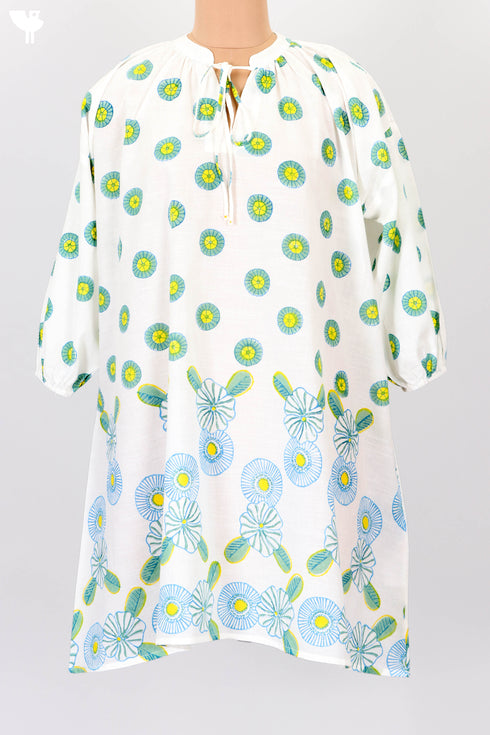 Cotton Slub Short Dress In Floral Block Print