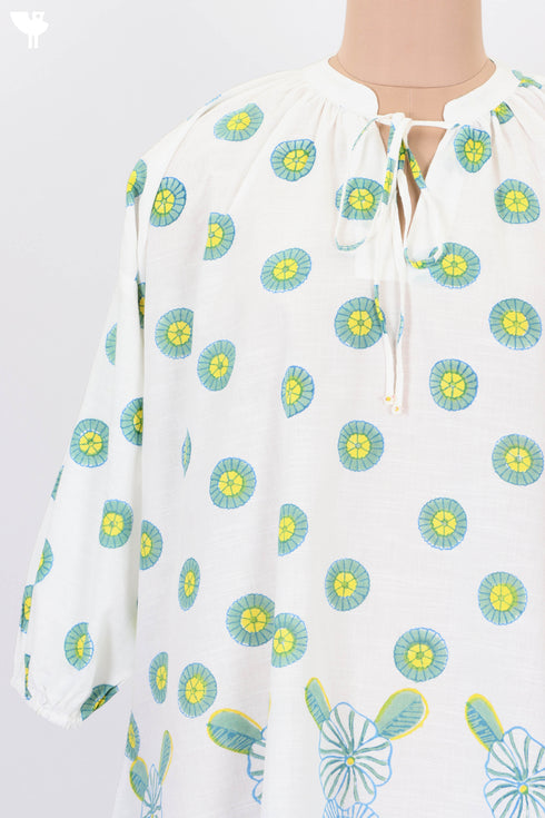 Cotton Slub Short Dress In Floral Block Print