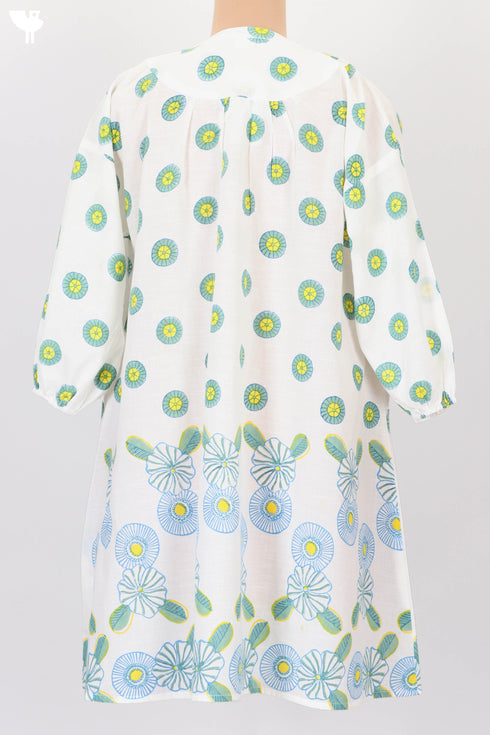 Cotton Slub Short Dress In Floral Block Print