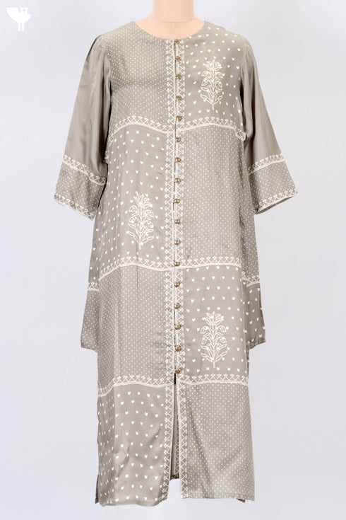 Satin Button Down Kurta With Discharge Block Print