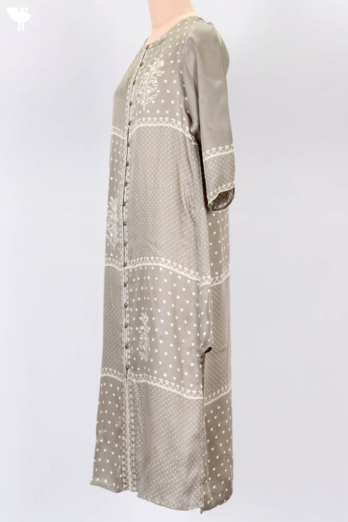Satin Button Down Kurta With Discharge Block Print