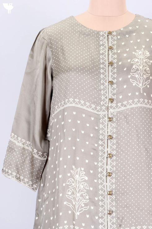 Satin Button Down Kurta With Discharge Block Print
