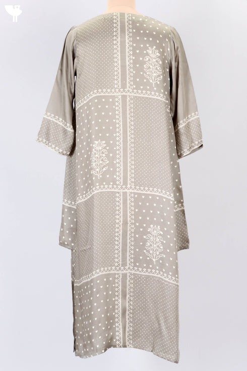 Satin Button Down Kurta With Discharge Block Print