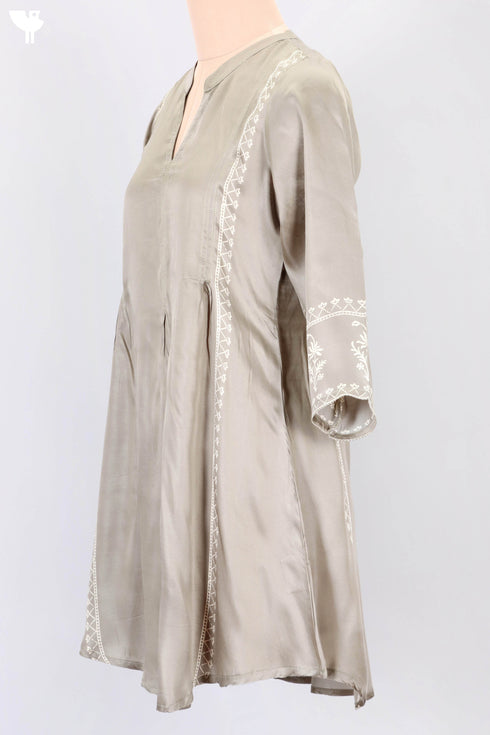 Satin Paneled Top With Discharge Block Print