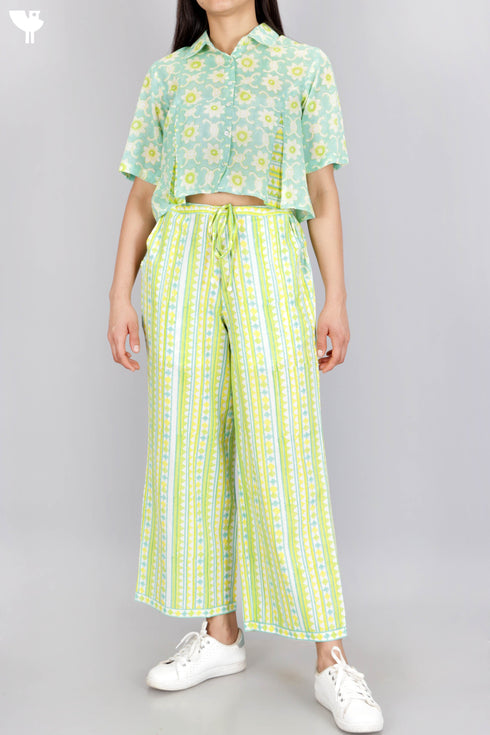 Mulmul Cotton Cropped Shirt In Floral Block Print