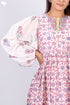 Cotton Silk Midi Peasant Dress With Floral Block Print