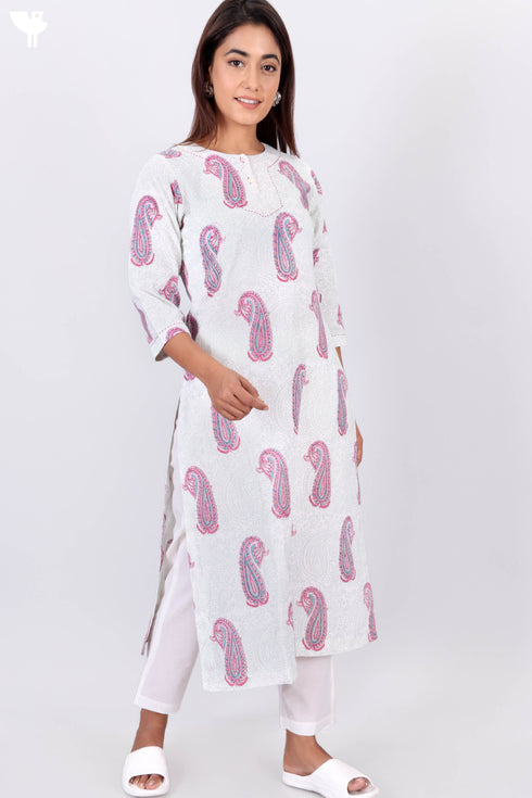 Khaadi Cotton Kurta In Paisley Block Print