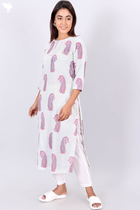 Khaadi Cotton Kurta In Paisley Block Print