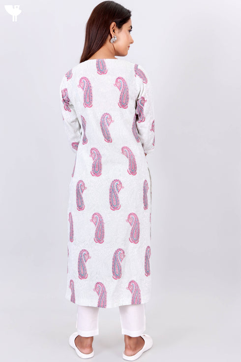 Khaadi Cotton Kurta In Paisley Block Print