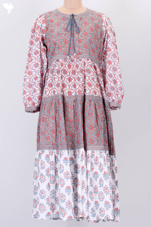 Mulmul Cotton Tiered Dress With Block Print