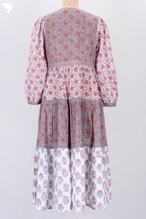 Mulmul Cotton Tiered Dress With Block Print