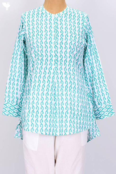 Cambric Cotton Top In Graphic Block Print