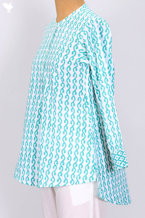 Cambric Cotton Top In Graphic Block Print