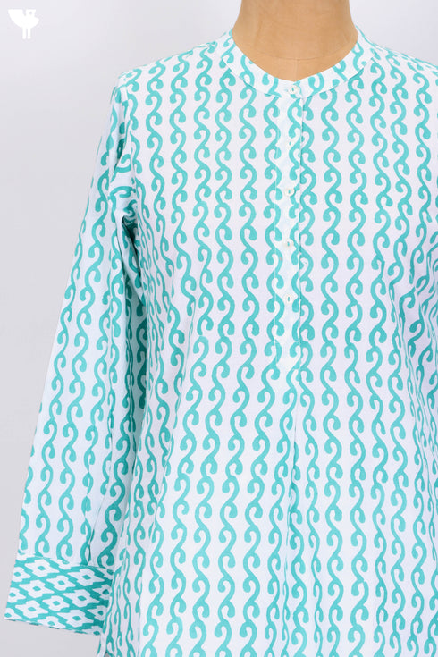 Cambric Cotton Top In Graphic Block Print