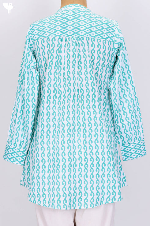Cambric Cotton Top In Graphic Block Print