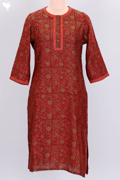 Chanderi Silk Kurta In Floral Block Print