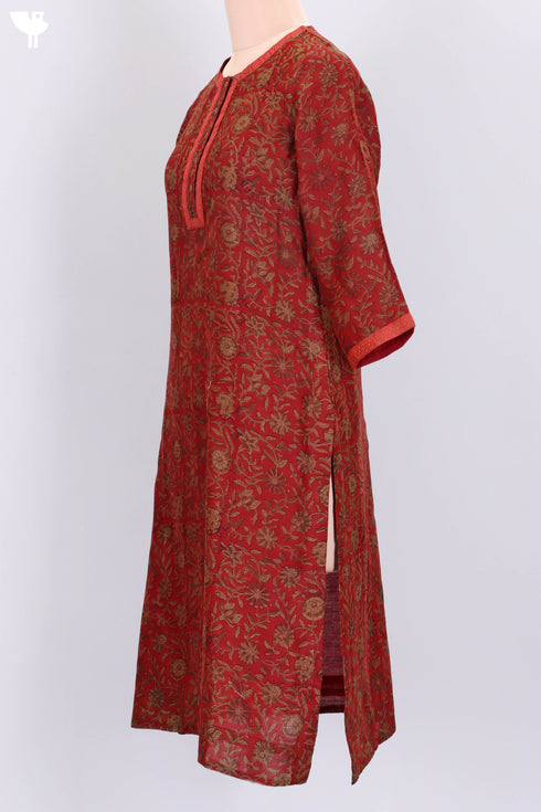 Chanderi Silk Kurta In Floral Block Print