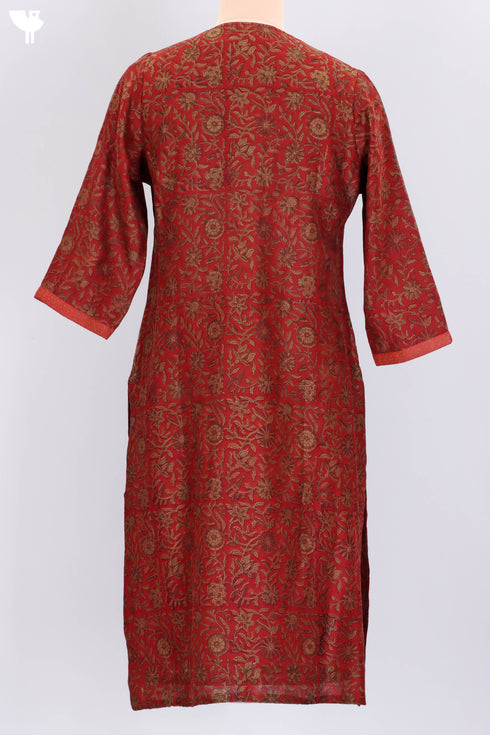 Chanderi Silk Kurta In Floral Block Print