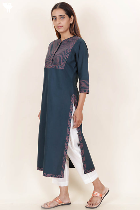 40s Cotton Kurta With Embroidery