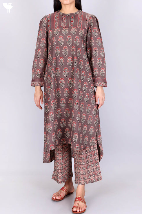 Cambric Cotton Kurta With Floral Print