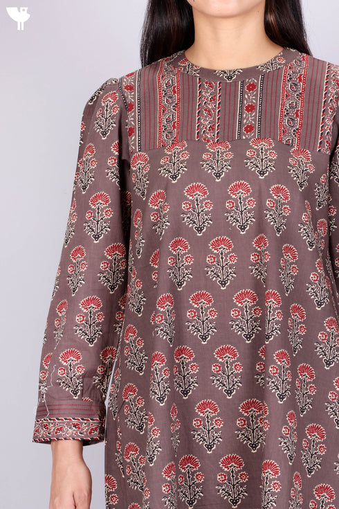 Cambric Cotton Kurta With Floral Print