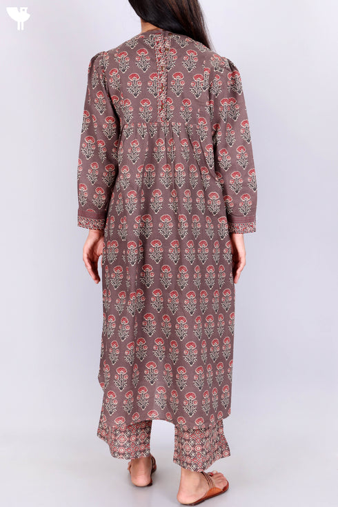 Cambric Cotton Kurta With Floral Print