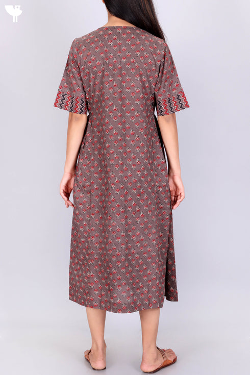 Cambric Cotton Midi Button Down Frock With Floral Print