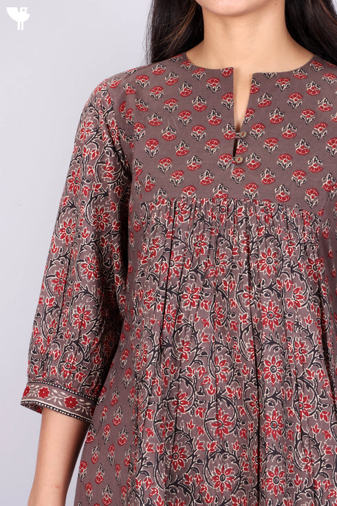 Cambric Cotton Paneled Midi Dress With Floral Print