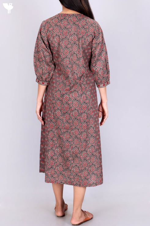 Cambric Cotton Paneled Midi Dress With Floral Print