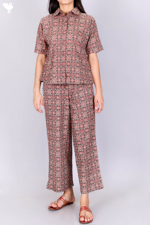 Cambric Cotton Crop Top In Geometric Print