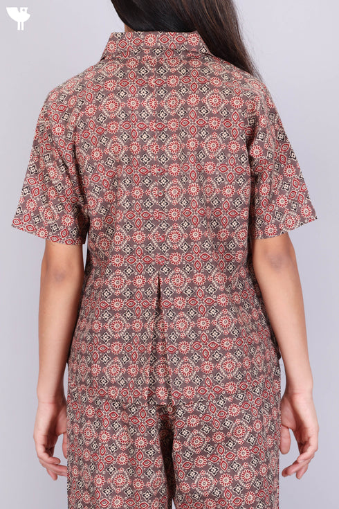 Cambric Cotton Crop Top In Geometric Print