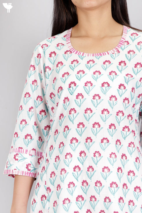 Cambric Cotton Kurta In Floral Block Print