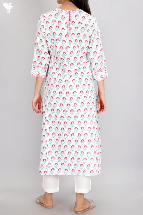 Cambric Cotton Kurta In Floral Block Print