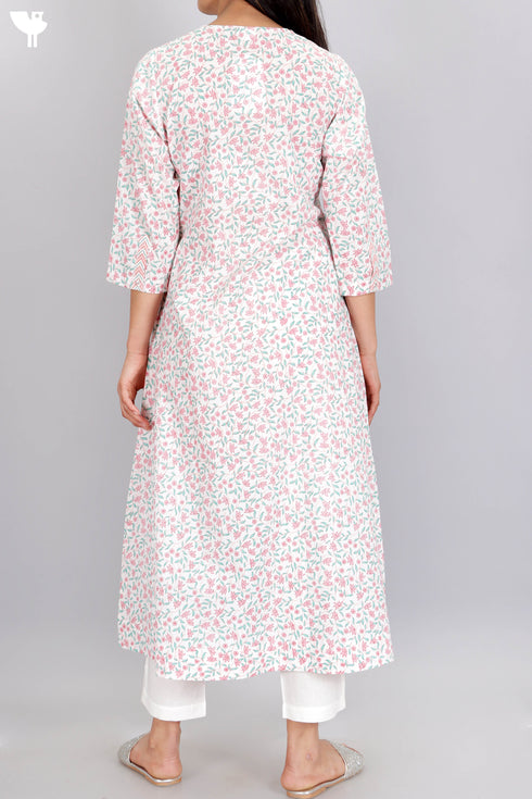 Cambric Cotton Button Down Kurta In Floral Print